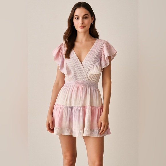LoveShackFancy Dresses & Skirts - LoveShackFancy Pink Ombre Ruffle Mini Dress – Size M